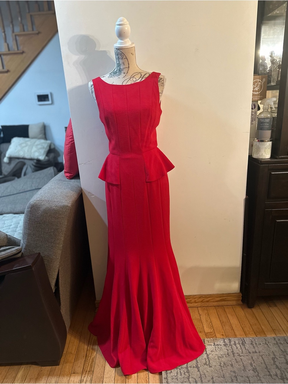 BCBG Maxazria Red Francesca Péplum Sleeveless Gown with Small Train